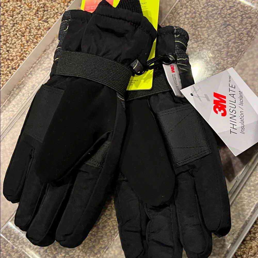 New TekGear WarmTek Thinsulate insulated M-L 8-20 reflective black ski gloves